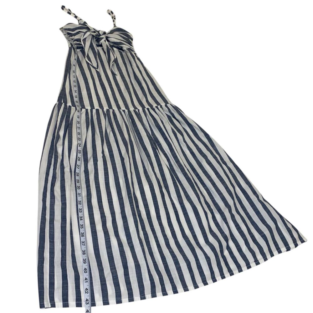 Women's Blue and White Stripe Bow Cut Out 100% Cotton A-Lined Dress - Picture 6 of 11